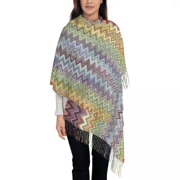 Bufandas Boho Chic Moderno Zigzag Bufanda Wrap Mujeres Largo Invierno Cálido Borla Mantón Unisex Geométrico Multicolor