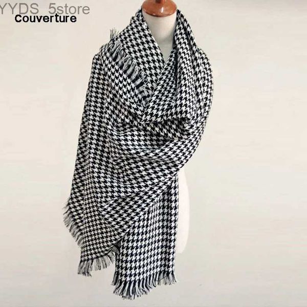 Foulards Marque couverture écharpe pour femmes plaid noir et blanc pied-de-poule cachemire chaud épais longue Pashmina femmes Shls et foulards YQ231114