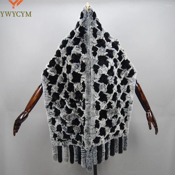 Foulards Marque Mode Femmes Réel Rex Fourrure Poncho Châle Manteau Tricoté Pull Naturel Cape Bonne Qualité Écharpe