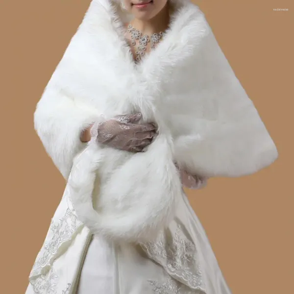 Bufandas Mantón nupcial Invierno A prueba de frío Fuzzy Plush Vestido de fiesta de noche Abrigo blanco Elegante Capa de lujo fuera del hombro para la boda