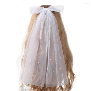 Foulards Voile de mariée Mariée Élaborée Tulle Perles Bow Court Bachelorette Party Poule Foulard