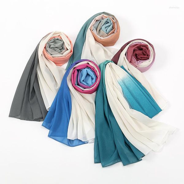 Foulards Lumineux Tie-dyed Bubble Chiffon Instant Hijab Shawl Haute Qualité Ombre Gradient Wrap Beach Bufandas Ramadan Islamique Musulman Sjaal