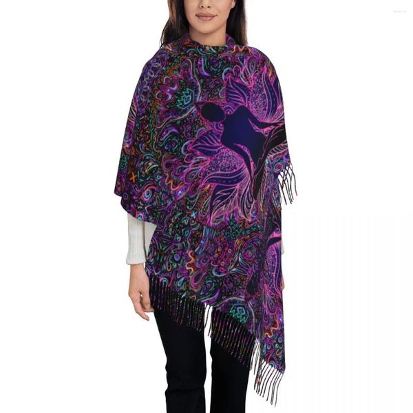 Bufandas Buda Zen Mandala Bufanda para mujeres Otoño Invierno Pashmina Chales y abrigo largo grande con borla desgaste