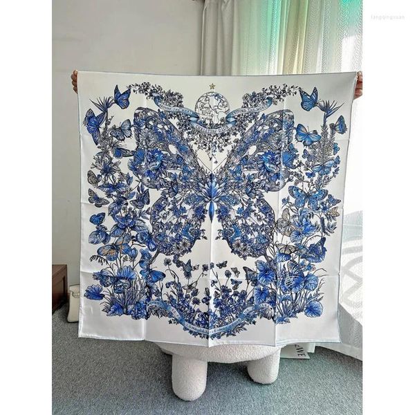 Bufandas Mantequilla En Todo El Mundo Azul 90x90cm Marca Mulberry Natur Seda Bufanda Pañuelo Cabello Mujer Lujo