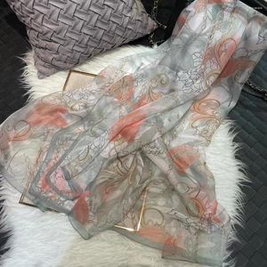 Foulards BYSIFA Soie Châle Écharpe Mode Gris Rose Chaîne Conception En Mousseline De Soie Longue Été Foulard Hiver Marque Wraps