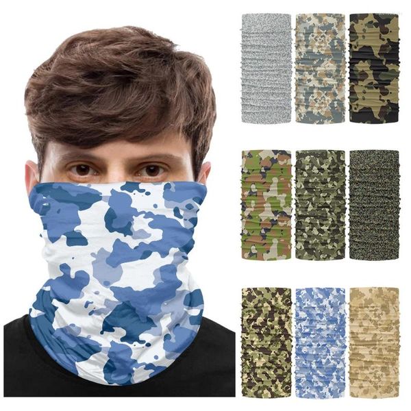 Bufandas Camuflaje Ciclismo Protección solar Mascarilla Táctica Bufanda militar Cuello Polaina Hombres Bandana sin costuras Mujeres Balaclava Tubo Escudo