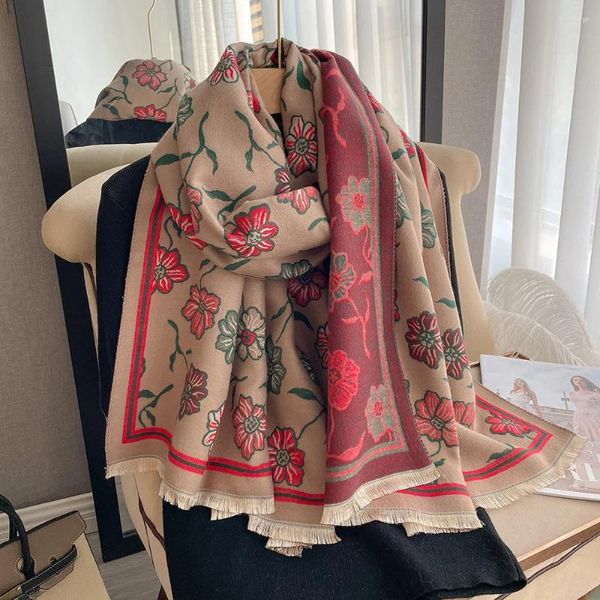 Écharpes Blend Cashmere Blend Châles et enveloppe la mode écharpe hivernale femme Lady Pashmina Blanket Travel Floral Imprimé chaud épais
