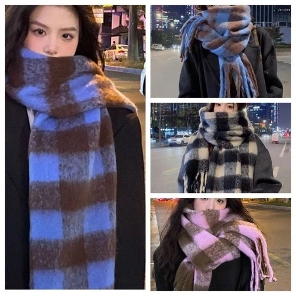 Bufandas Cashmere Shawl Plaid Bufanda Classic Lana Larga Borla Estilo Coreano Cuello Abrigo Cálido Otoño