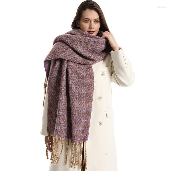 Bufandas Cashmere Mujeres Bufanda Suave Sólido Espesar Cálido Moda Invierno Mantón Raya Pashmina Lady Long Borla Manta Mujer Poncho