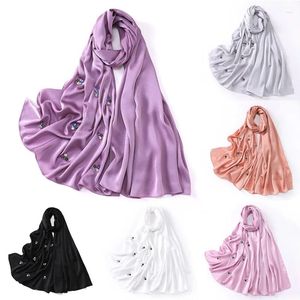 Sjaals Casual kralen Bubble Chiffon Hoofddoek Effen Kleur Zacht Instant Hijab Koreaanse Veelzijdige Lange Sjaal Wrap Diamant Bloem Decoratie