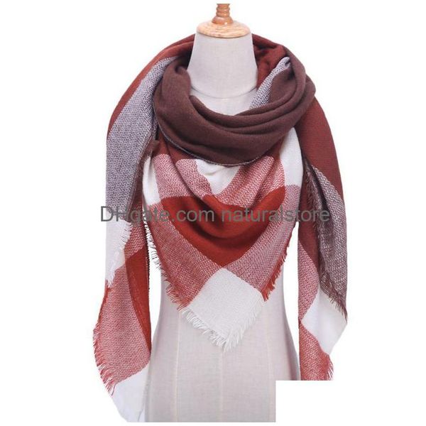 Foulards Casual Femmes Cachemire Écharpe d'hiver Tricot Pashmina Plaid Femelle Chaud Triangle Couverture Châles et Wraps Drop Livraison Mode Acc Dhzhr