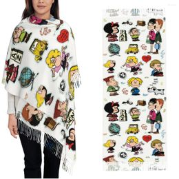 Écharpes personnages Mafalda châle enveloppes femmes hiver chaud grande longue écharpe drôle belle Pashminas gland