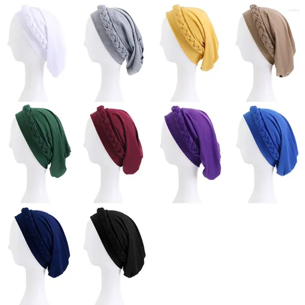 Foulards chimio casquette élastique Bandana Style bohème couleur unie foulard tête enveloppement musulman Hijab Turban casquettes écharpe