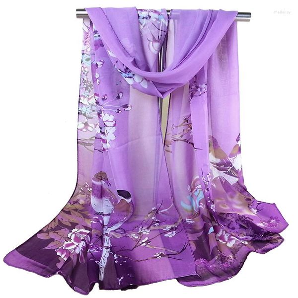 Foulards en mousseline de soie écharpe femmes oiseaux fleur impression fleur plage mode moyen châle Cape dames femme plante écharpes enveloppes