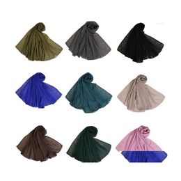 Foulards En Mousseline De Soie Solide Longue Écharpe Femmes Musulmanes Hijab Châles Wrap Strass Étole Islamique Turban Arabe Doux Foulard Tête Drop Delive Dh1Md