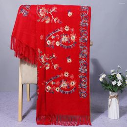 Bufandas Bufanda de flores bordadas chinas Mujeres Otoño Invierno Estilo étnico Mezcla de cachemira Espesado Mantón cálido Retro Borla Poncho Cabo