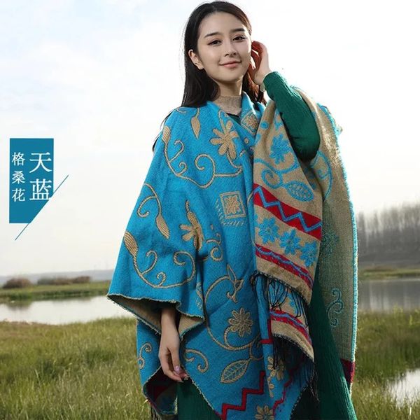 Foulards Style chinois Wraps dames chaud hiver châles femme vêtements Ponchos Bufanda mode écharpe femmes Capes Foulard Poncho 231204