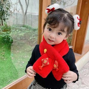 Foulards Style chinois année cou écharpe doux gland lettre enfants hiver croix foulard enfants plus chaud enfants/filles