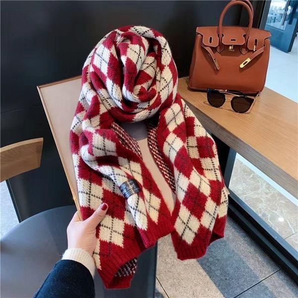 Bufandas Regalos de Navidad Plaid Mujeres Cachemira de imitación Invierno Cálido Bufanda gruesa 2023 Señora Moda coreana Mantón rojo Wrap