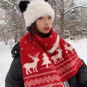 Sjaals Kerstpatroon Lange sjaal Breien Winter Warm Dames Rood Imitatie Kasjmier Dubbelzijdige halsdoeken