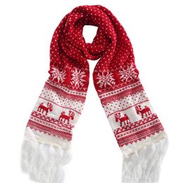 Écharpes de Noël Écharpe pour femmes Hommes Flocon de neige Elk Tricoté Rouge Noir Blanc Long avec des glands Vintage Lovers Couple Fringe