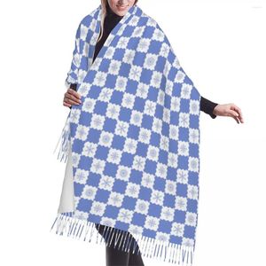 Écharpes de Noël Flocons de neige sur l'échiquier Y2K Modèle Hiver Bleu Écharpe Hommes Femmes Automne Chaud Mode Polyvalent Châle Wrap