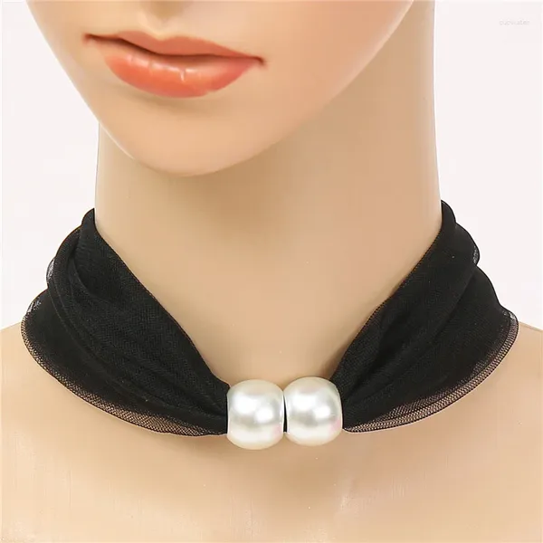 Bufandas Ropa Collares de protección para el cuello Bufanda de encaje de perlas de moda para mujeres Colgante falso Bufandas de bucle elegantes