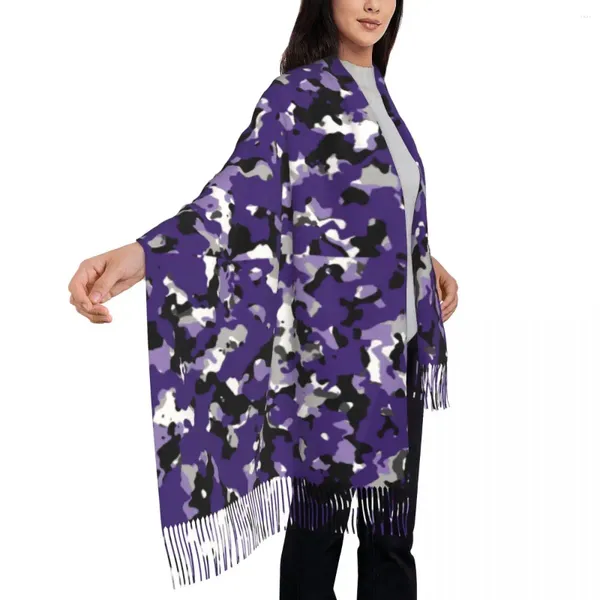 Écharpe camouflage coloré Écharpe avec Tassel Purple Black Camo Print Soft Soft Wrap Femme Designer Large Automne Luxury Foulard