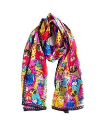 Sjaals Kleurrijke Katten Lange Sjaal Dames Zonnebrandcrème Zacht Dun Gedrukt Natuurlijke Zijde Wrap Sjaal Foulard Femme Bandana Cadeau Voor Dames9750451