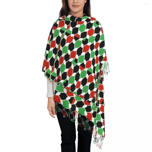 Bufandas Colorido Keffiyeh Bufanda Palestina Folk Cálido Chales suaves y envolturas con borla para mujer Vintage Grande Otoño DIY Foulard