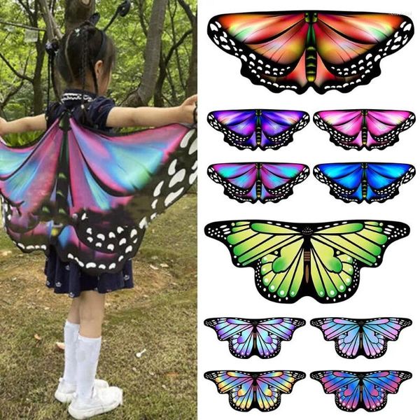 Bufandas coloridas niños alas de mariposa capa niñas hada chal duendecillo capa vestido elegante disfraz regalo disfraces accesorio