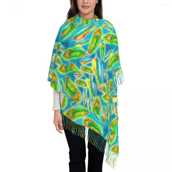 Foulards colorés paon plume écharpe imprimé animal garder au chaud châles et enveloppes femme mode hiver conception Bufanda Mujer