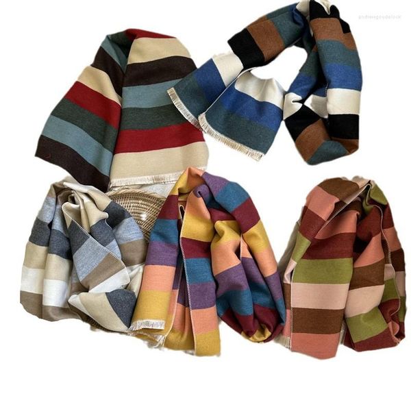 Echarpes Coloré Stripe Enfants Cachemire Écharpe Hiver Enfants Enfant Petit Châle Garçons Filles En Plein Air Foulard Chaud Pour 2-12 ans