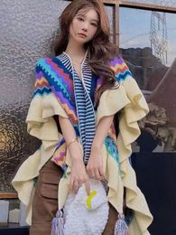 Sjaals Kleurrijke gestreepte gegolfde damessjaal herfst warm en elegant temperatuur winddicht mode comfortabele versie cape 231007