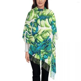 Foulards colorés feuilles tropicales écharpe banane et Monstera chaud doux châle enveloppes unisexe luxe 2024 automne design Bufanda