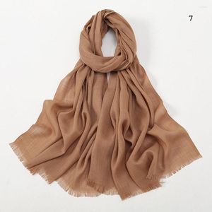 Foulards coton Hijab écharpe couleur unie crème solaire gland Long foulard musulman Turban islamique grande taille doux plaine mince châles