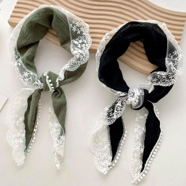 Foulards Coton Lin Dentelle Écharpe De Cheveux Tempérament Solide Bandeau Doux Foulard Bande Doux Wrap Triangle Plage