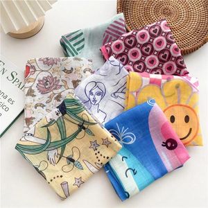 Foulards coton lin imprimé fleur motif géométrique carré femmes turban écharpe foulard bandeau décoration accessoire de vêtements