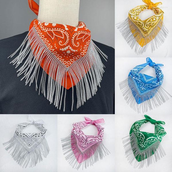 Bufandas Bufanda cuadrada con borlas creativas con diamantes de imitación Mujer Moda Poliéster Anacardo Flor Turbante Pañuelo Fiesta Hip Hop Fringe