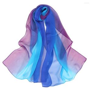 Foulards crêpe Georgette écharpe changement de couleur progressif 160 50cm été mode Foulard doux Satin châle foulard tête/cheveux