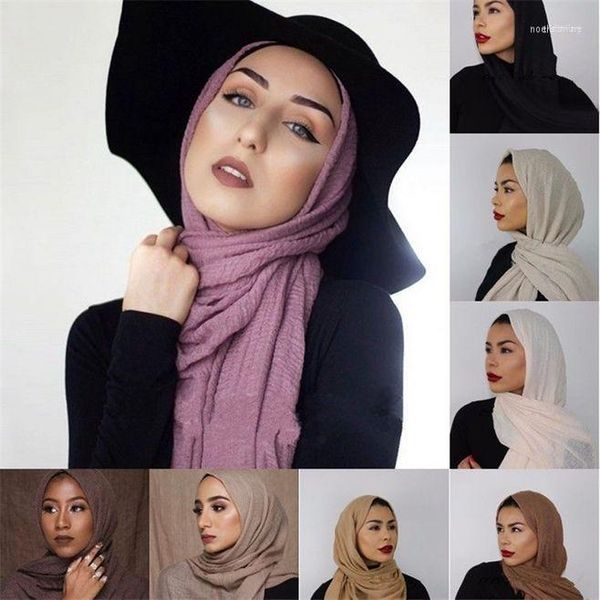 Écharpes Froissé Plaine Rides Écharpe Bulle Coton Viscose Franges Femmes Hijab Silencieux Châles Grand Pashmina Wrap