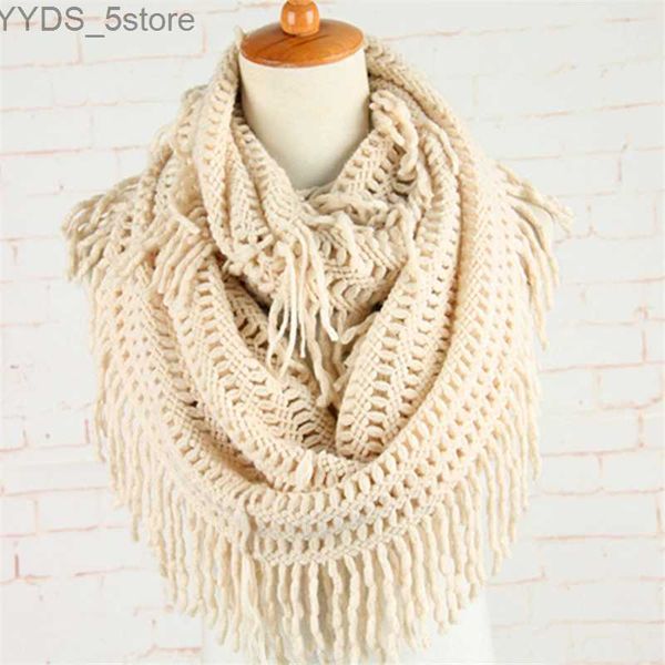 Écharpes Crochet Snood écharpe Hallow motif tricoté infini foulards femmes solide gland anneau Tube Shls LIC cachemire cercle collier YG486 YQ231114