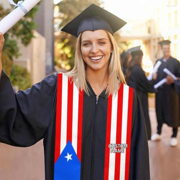 Bufandas Nombre personalizado Bandera de Puerto Rico Bufanda Faja de graduación Estola Estudio internacional en el extranjero Accesorio de fiesta unisex para adultos
