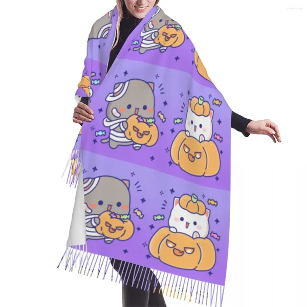 Foulards imprimés personnalisés Pêche et Goma Halloween Citrouilles Écharpe Hommes Femmes Hiver Automne Chaud Mode Polyvalent Châle Wrap