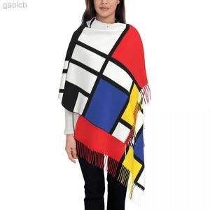 Sjaals aangepaste print piet Mondrian de stijl sjaal mannen vrouwen winter warme sjaals abstracte kunst kleurrijke sjaals wraps 240410