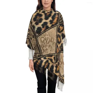 Foulards en fourrure de léopard imprimés sur mesure avec ornements ethniques, écharpe pour femmes et hommes, hiver chaud, châles d'animaux africains tribaux