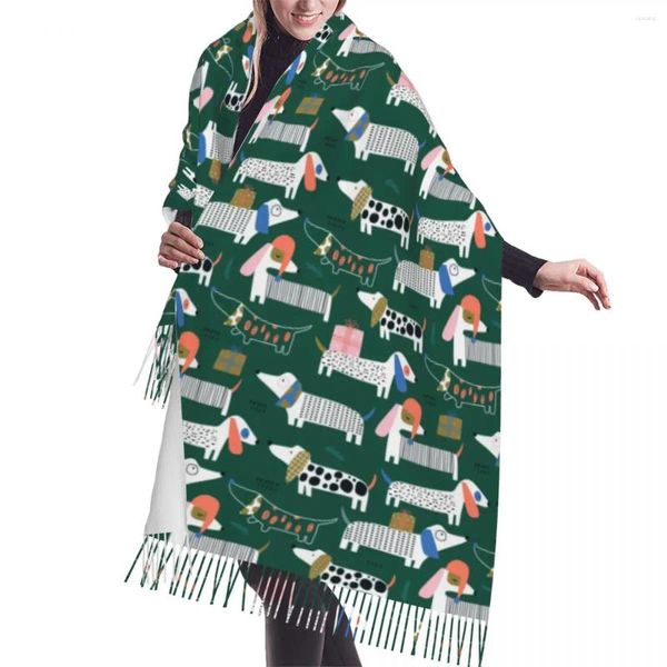 Foulards imprimés personnalisés Noël mignon teckel motif écharpe femmes hommes hiver automne chaud vacances animaux cadeaux châle enveloppement