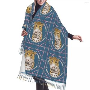 Sjaals Aangepaste Gedrukt Cheetah Plaid Mykonos Blauwe Sjaal Dames Heren Winter Warm Luxe Veelzijdige Gecontroleerde Sjaal Wrap