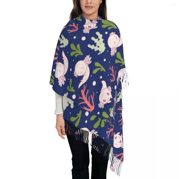 Bufandas Linda bufanda Axolotl para mujer Invierno Cálido Pashmina Chales y envoltura Pescado Acuático Animal Largo Mantón grande Damas