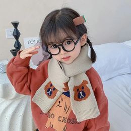 Écharpes Mignon Ours Jacquard Châle Animal Tricoté Double Face Écharpe D'hiver Pour Enfants Garçon Fille Contraste Couleur Chaud Pashmina YG399 231012